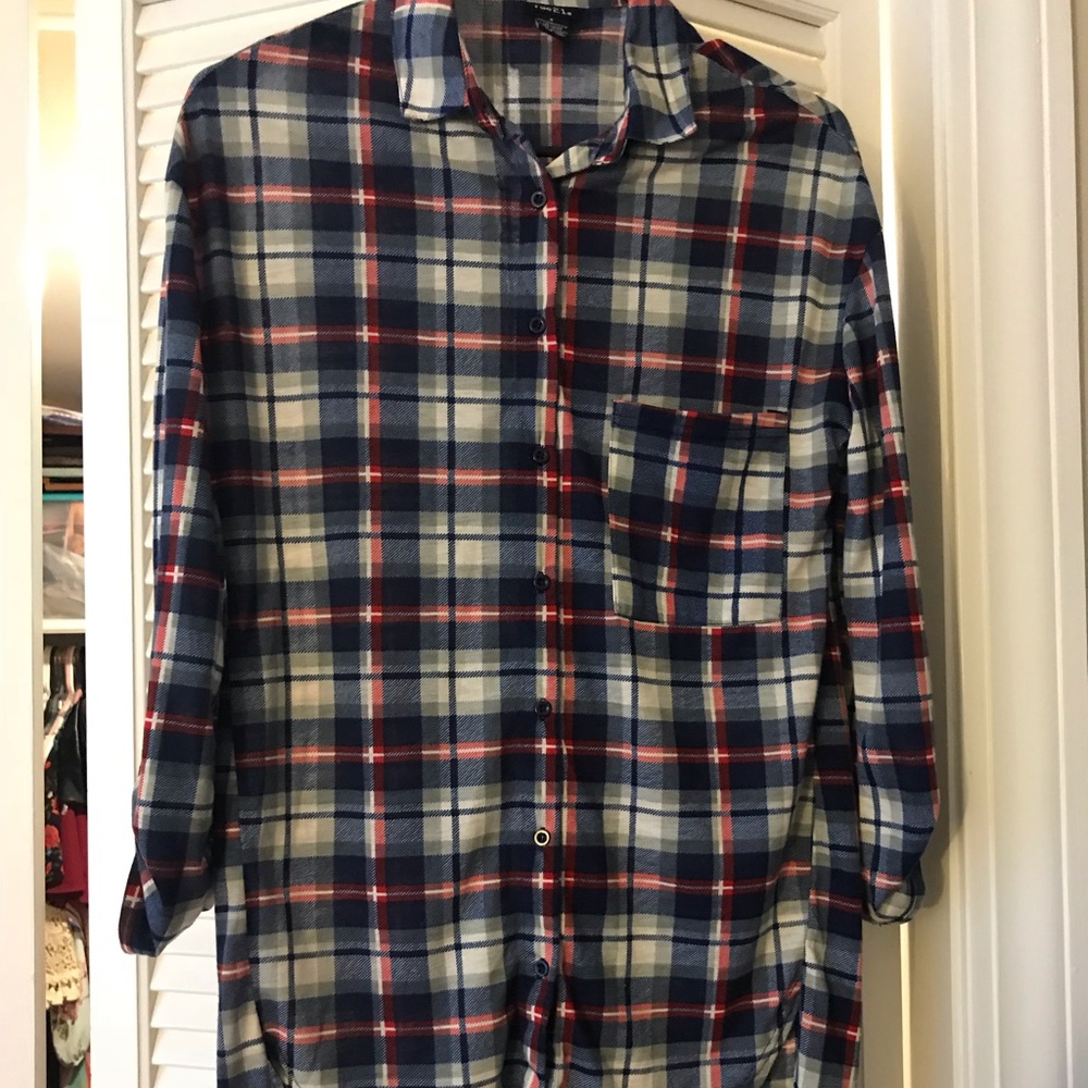 Plaid button down tunic top!